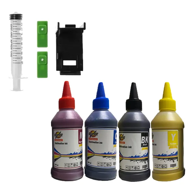 Kit Recarga Para Cartucho Hp + Tintas 100 Ml Por Cada Color