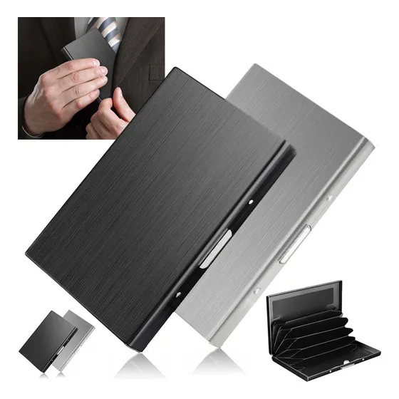 2 Portatarjeta Aluminio Bloqueo Automático Crédito Billetera