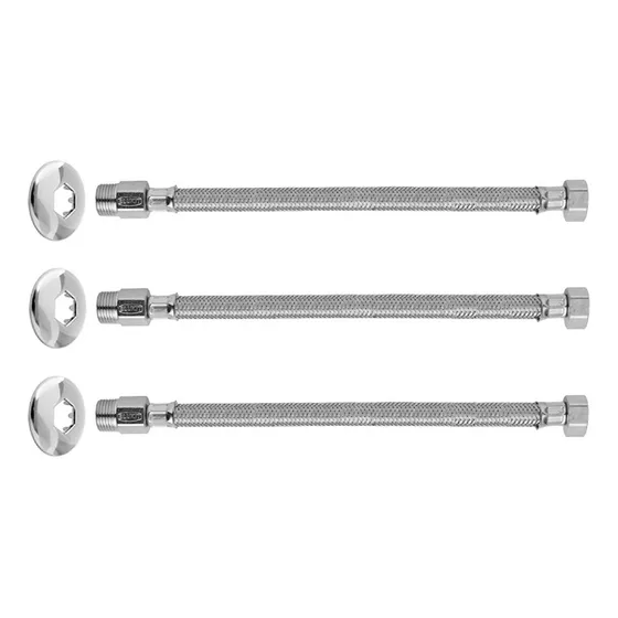 03 Engates Flexível Malha Inox Macho X Fêmea 1/2 - 20cm