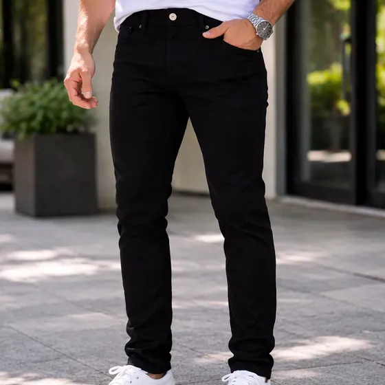 Calça Masculina Sarja Preta Skiny Casual Tendencia