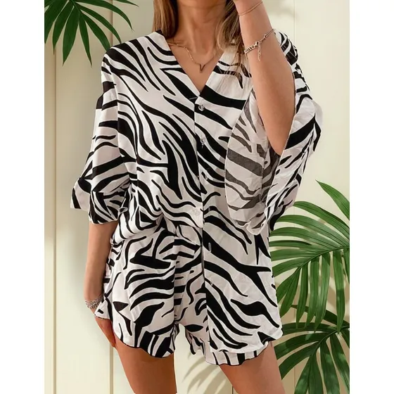Blusa Camisola Amplia Mujer Manga Oxford Fibrana Estampada 
