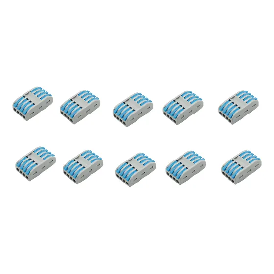 Pack X 10 Borneras Conexión Rápida 4 Polos Pasante Tbcin Color Azul