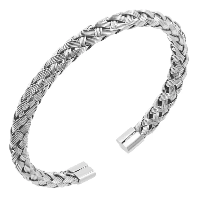 Pulsera Brazalete Para Hombre En Cuero Plata Y Oro Laminado