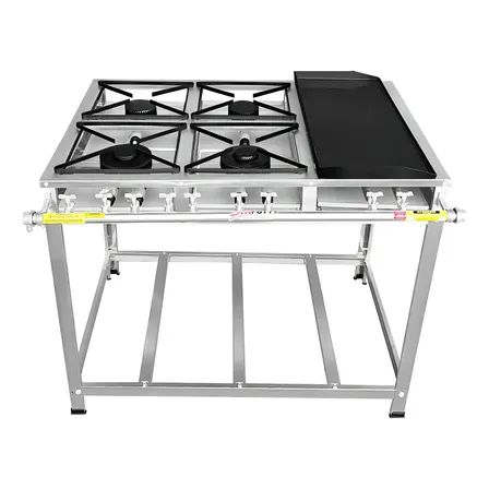 Fogão Industrial Inox Baixa Pressão Sevefort Grill Chama Dupla Gás Glp