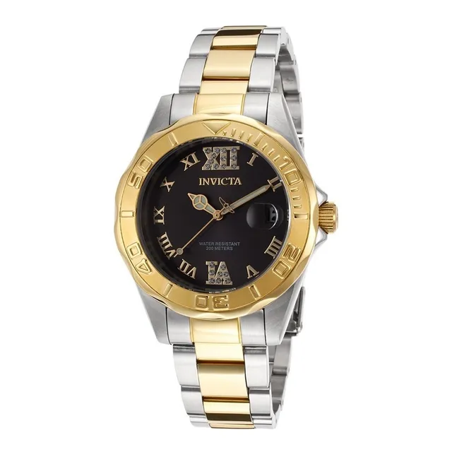Reloj Invicta Dama 14352 Tono Acero Satinado Dorado Y Negro