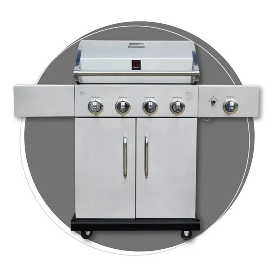 Churrasqueira Devon Inox Chaleur Grill Com 4 Queimadores E 1 Boca De Fogão A Gas De Carrinho Bafo Gás Grande De Espetinho Gourmet Para Frango Americana Churrasco