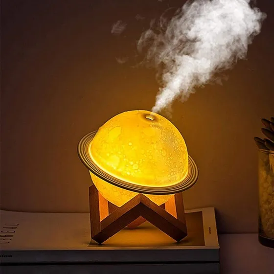 Calmind Humidificador De Planeta Difusor Led Moderno Para Aceites Esenciales; Vaporizador Luna 3d Silencioso Y Lámpara Nocturna Para Aromas; Usb, Modos De Luz Y Pulverización De Niebla