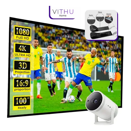 Tela De Projeção Vithu Para Projetores, 150 (2,5m X 1,5m), Full Hd, Com Velcro