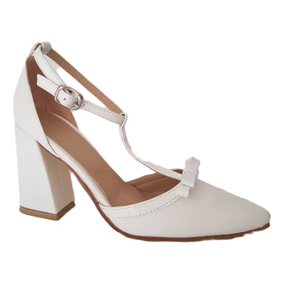 Zapato Blanco De Taco. Ribetes Charolados Novias. 35 Al 41 