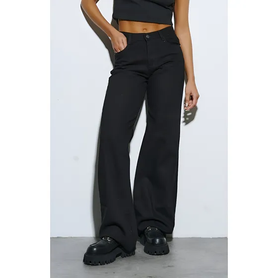 Pantalón Mujer Maitry Jeans Wide Denim Rígido Negro
