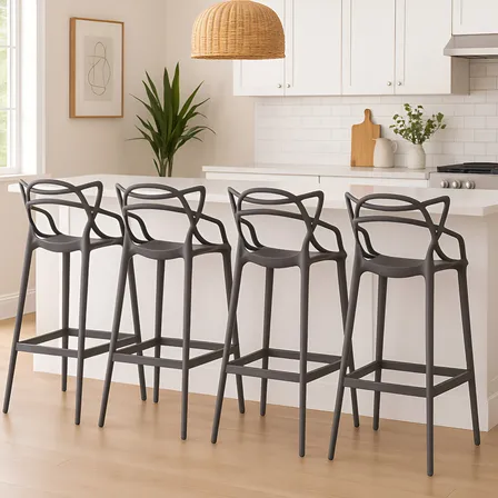 Kit 4 Banquetas Allegra Masters Alta Cozinha Bancada Balcao Acabamento Da Estrutura - Cor Cinza