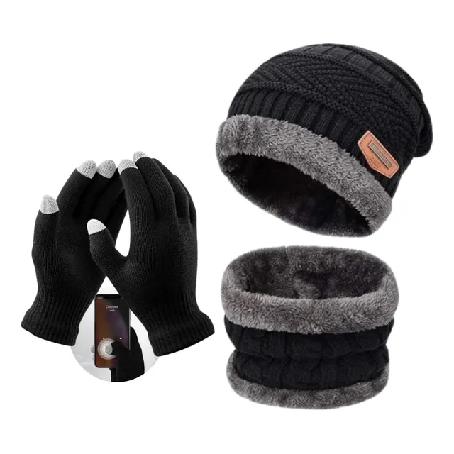 Kit Touca Gorro Lã Forrada + Luva Touch Quente Mexer Celular