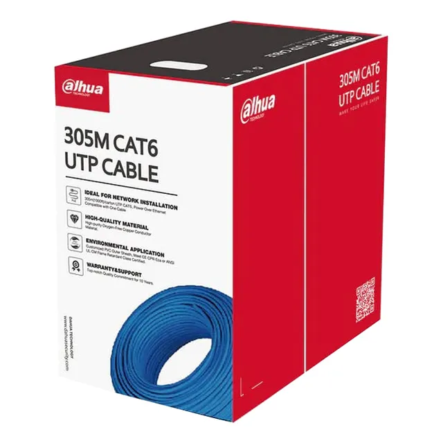 Dahua Cable Utp PFM920I-6UN-C Cat6 305 Metros Ideal para instalaciones en interiores 100% Cobre Ofrece Alta Velocidad y Rendimiento Confiable en Redes y Video Color Azul