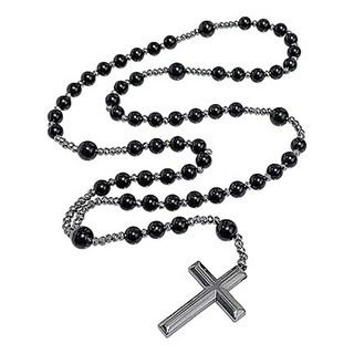 Collar Rosario Mala Piedra Natural Ónix Cadena Hematita Cruz Collar Rosario Mala Piedra Natural Ónix Cadena Hematita Cruz