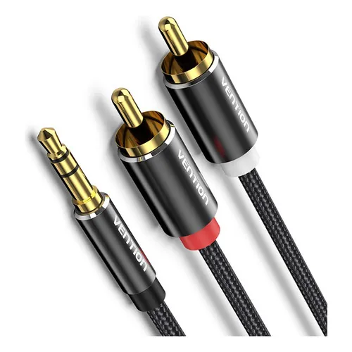 Cable De Audio Auxiliar Plug Jack 3.5mm A 2 rca Vention Conectores Metalicos Machos 2 Metros