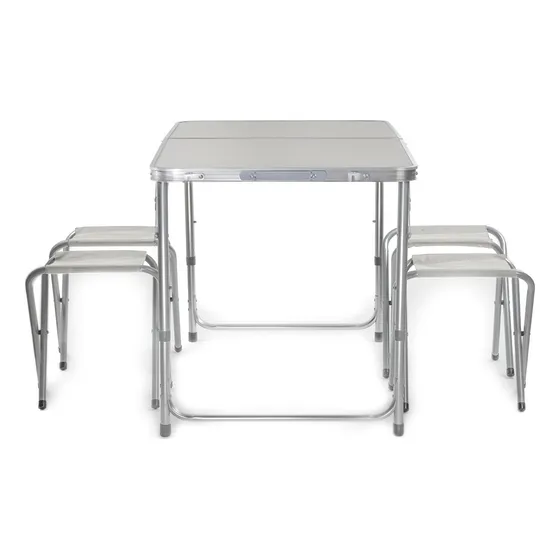 Mesa plegable con 4 bancos para camping 120cm color blanco diseño moderno