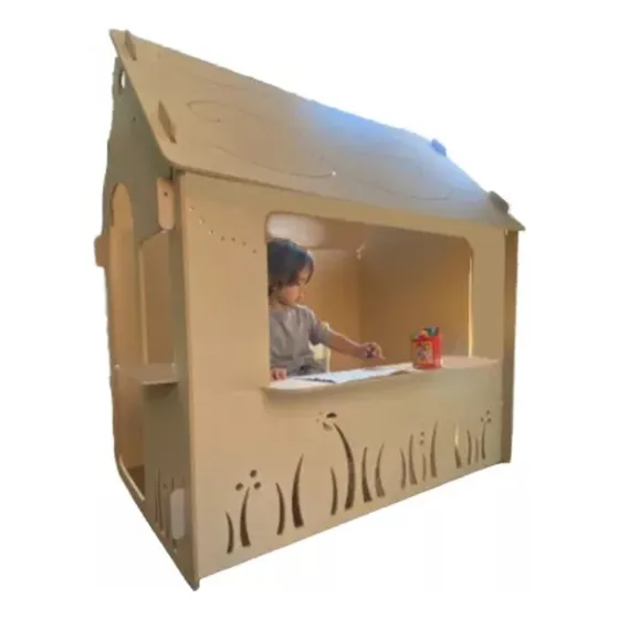 Casita Infantil De Madera Para Niños 130 Cm - Montessori Marrón Claro Pasto