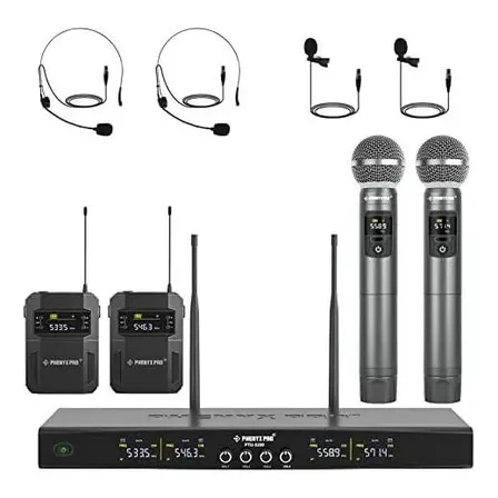 Microfone Sem Fio Uhf Phenyx Pro Ptu-5200 Karaokê 4 Canais Preto