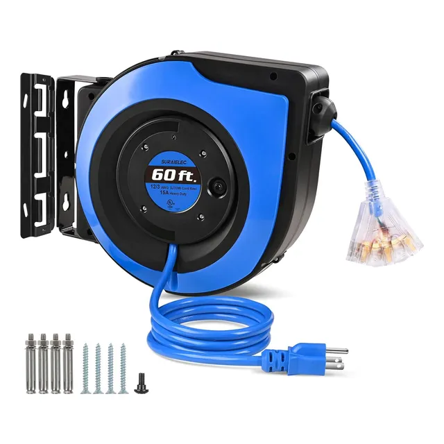 Carrete De Cable Extensión Retráctil 12 Awg/3c 18,3 M Con Di