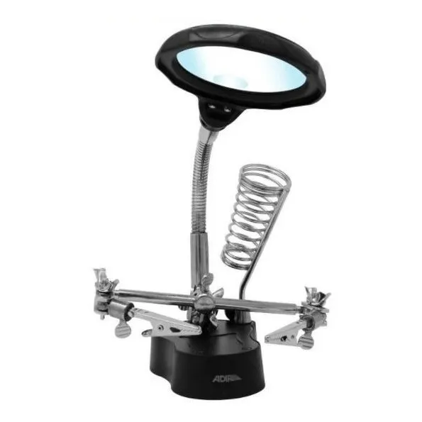 Lupa Con Base Pinzas Y Luz Led Adir