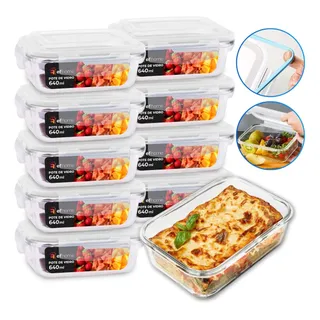 Conjunto 10 Potes 640ml Vidro Hermético 4 Travas Marmita Conjunto 10 Potes 640ml Vidro Hermético 4 Travas Marmita