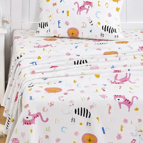 Sabanas Infantil Diseno Abc 1 Plaza 144 Hilos Suaves Niños Niñas Ajuste Perfecto Algodon Poliester