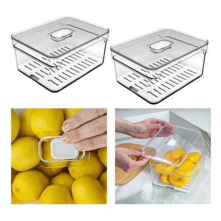 2 Organizador De Geladeira 2,2 Litros Com Cesto Clear Fresh Cor Transparente Ou 2 Organizador De Geladeira 2,2 Litros Com Cesto Clear Fresh Cor Transparente Ou