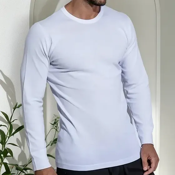 Camiseta Eyelit Manga Larga Interlock Cuello Redondo Art 173