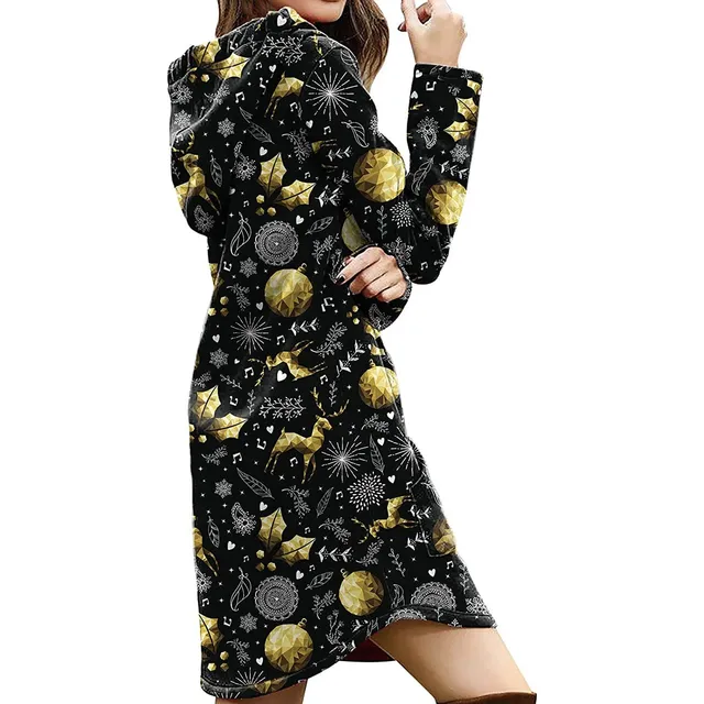 Vestido Navideño Para Mujer Midi Informal Manga Larga Cuello