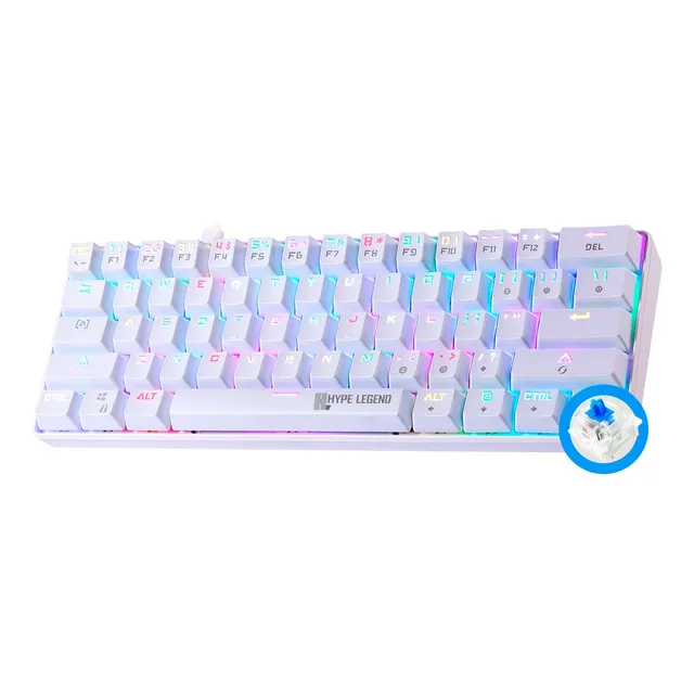Teclado gamer Hype Legend QWERTY Outemu Blue inglés US color blanco con luz RGB