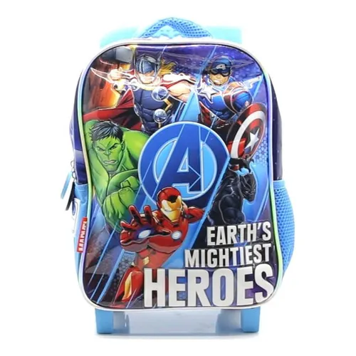 Mochila Escolar Avengers Marvel Super Assemble Con Carro Color Azul Diseño De La Tela Liso