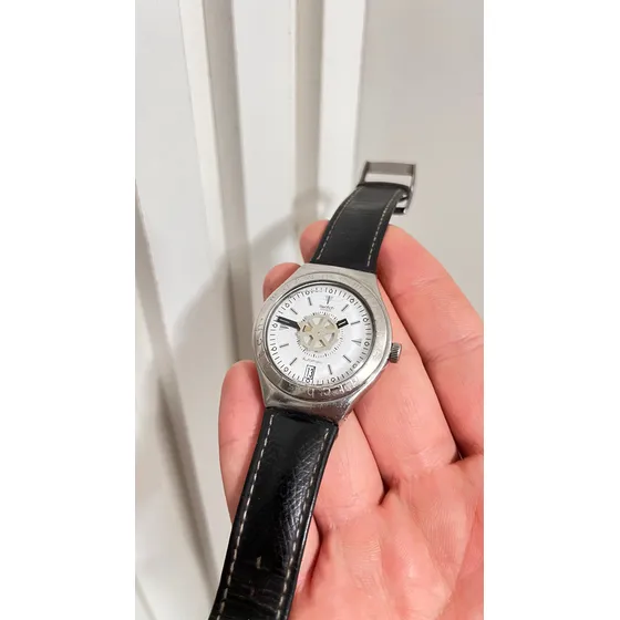 Relógio Swatch Irony Automático Raro Spinnin Vintage Couro Preto Branco Branco