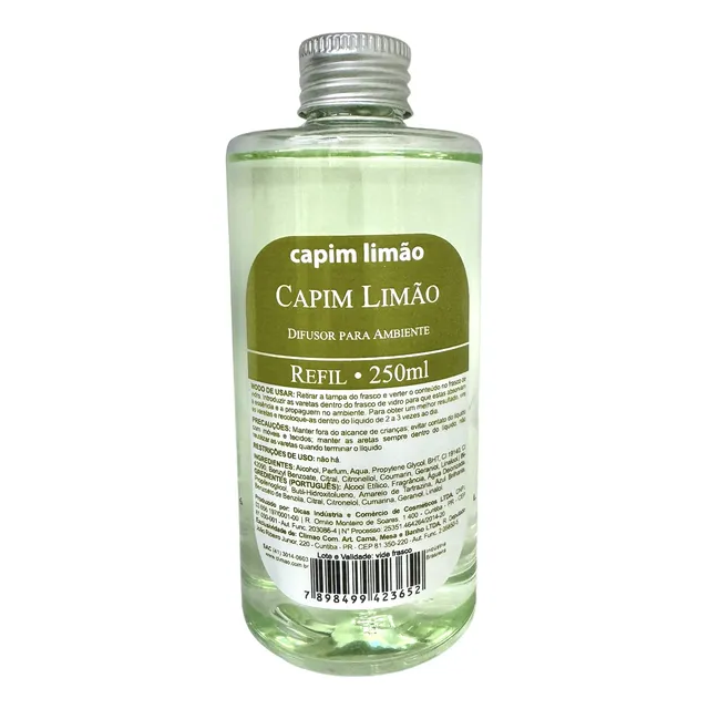 Aromatizador/difusor De Ambiente Refil 250ml Capim Limão