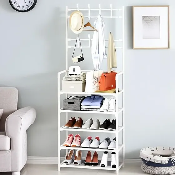 5niveles Organizador Closet Zapatera Perchero Mueble De Ropa Color Blanco | MercadoLibre