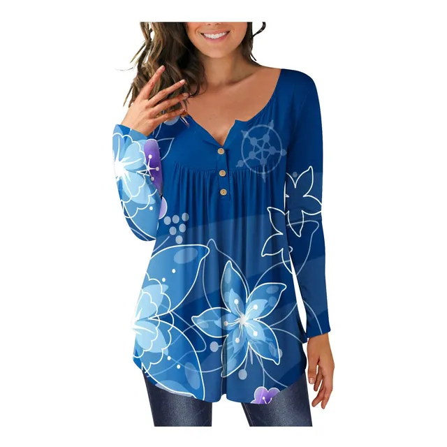 Otoño Moda Tops 2022 Casual Henley Cuello Manga Larga Tunica