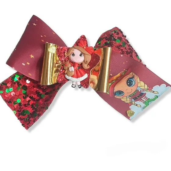 Maxi Lazos Navideños Navidad Accesorios Niñas Ganchos Cintil