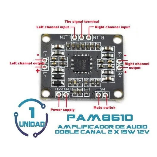1 Unid Audio Amplificador Clase D Pam8610 Estereo 2x 15w 12v