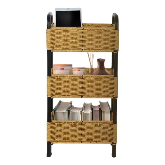 Organizador Estante Tejido De Rattan 3 Niveles Multiusos Color Marrón claro