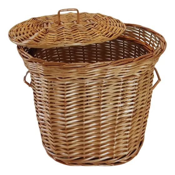 Lixeira De Vime Oval Com Tampa 27cm P Banheiro Ou Escritório