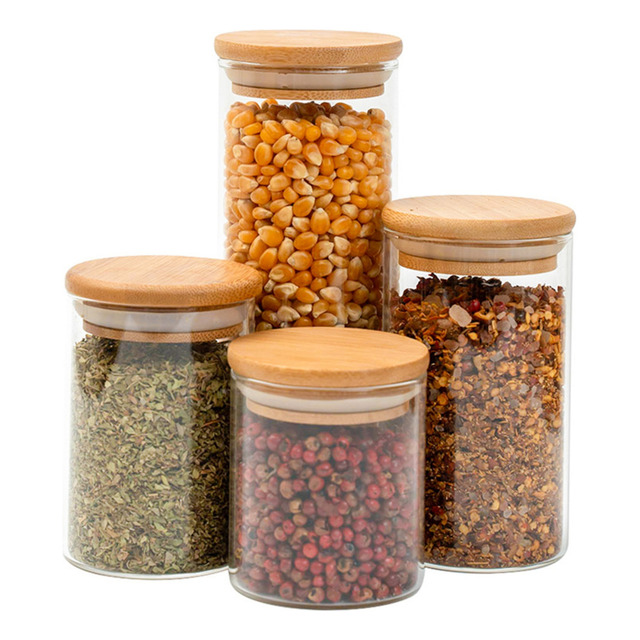 Kit 4 Potes De Vidro Tampa De Bambu Herméticos - Tüd Kit 4 Potes De Vidro Tampa De Bambu Herméticos - Tüd