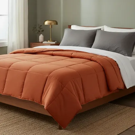 Edredom Queen Size Dupla Face Micro Percal 400 Fios Macio Terracota Liso