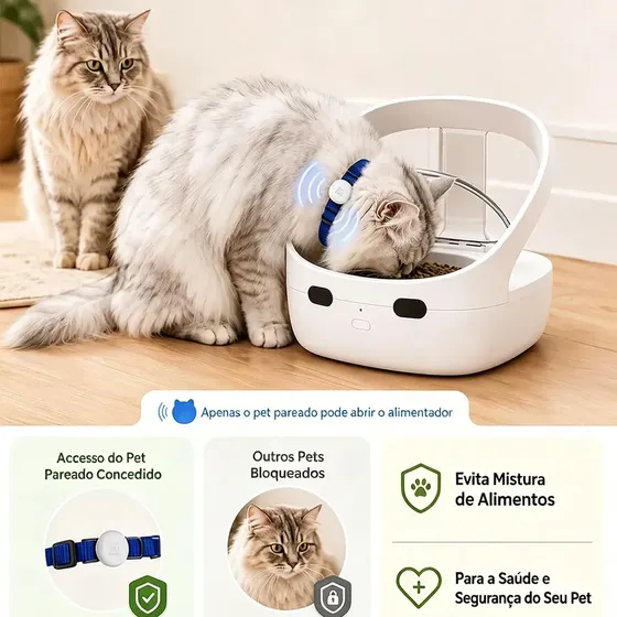 Alimentador Inteligente para Pets com Reconhecimento RFID Anti-Roubo, App Monitoramento, Bateria 120