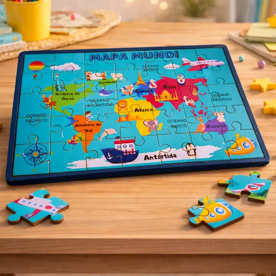 Jogo Educativo Quebra Cabeça Mapa Mundi Criança Infantil