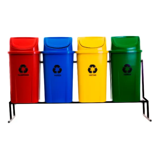Conjunto 4 lixeiras para coleta seletiva com suporte cor azul CSC