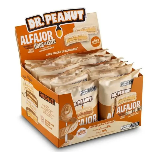 Alfajor Com Whey Protein Dr Peanut Doce De Leite Com Chocolate Branco 12un
