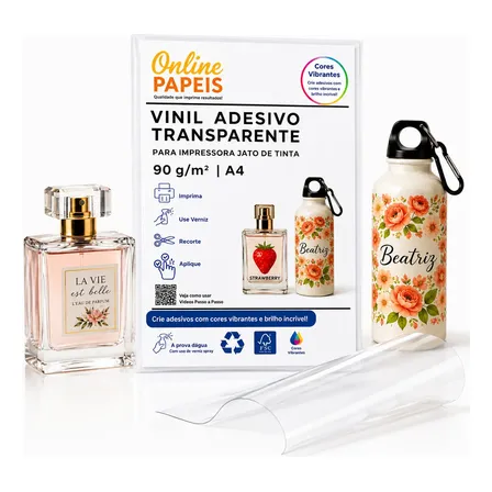 20 Vinil Adesivo Transparente A4 Jato De Tinta 90g Premium Transparente