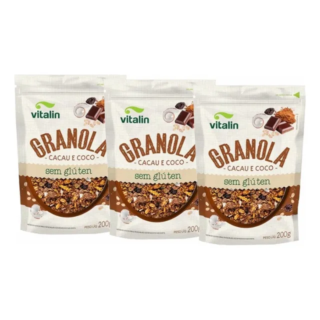 Kit 3x: Granola Cacau E Coco Sem Glúten Vitalin 200g