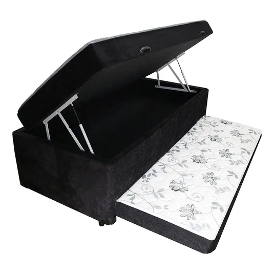 Cama Box Baú Solteiro Conjugado Espuma Cama Auxiliar - Suede Cor Preto