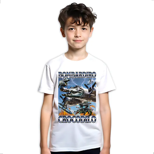 Camiseta Infantil Bombardiro Crocodilo Brainrot Tralala 256