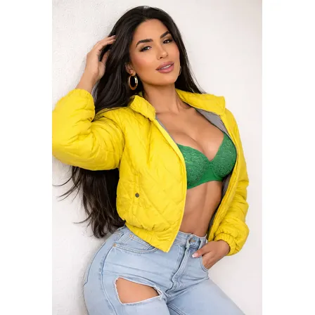 Jaqueta Casaco, Feminina Acolchoada, Nylon Sal E Pimenta